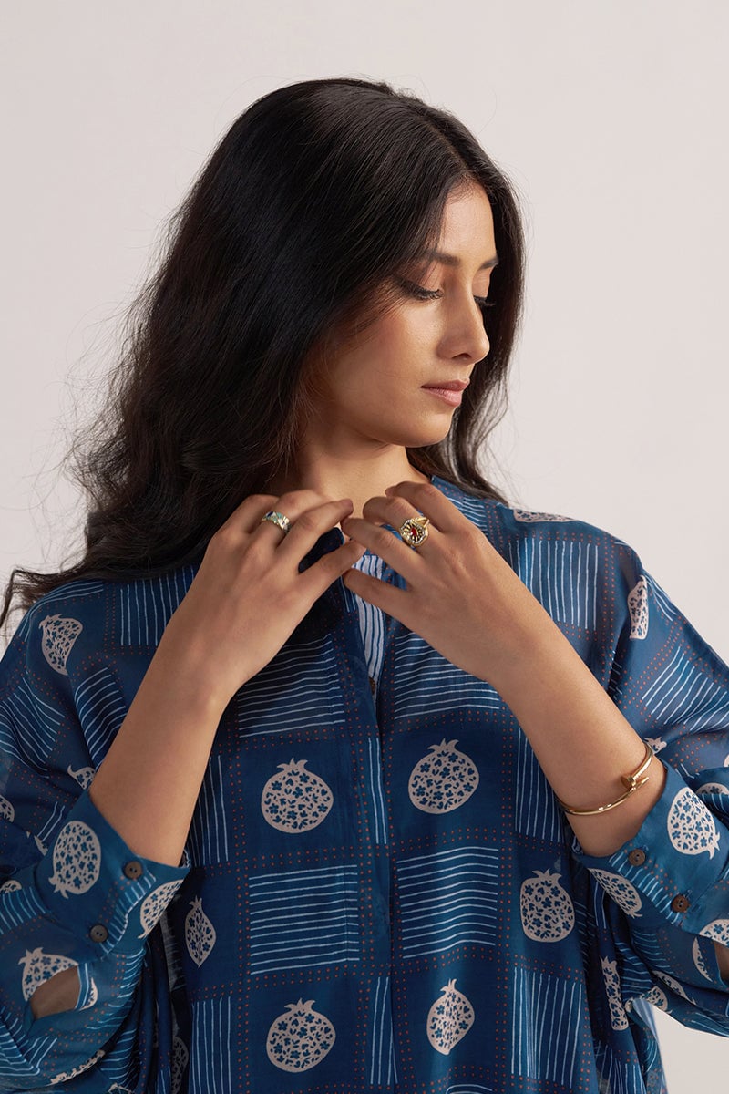Morroccan Blue Printed Kurta and Wide-Leg Pants Co-ord Set