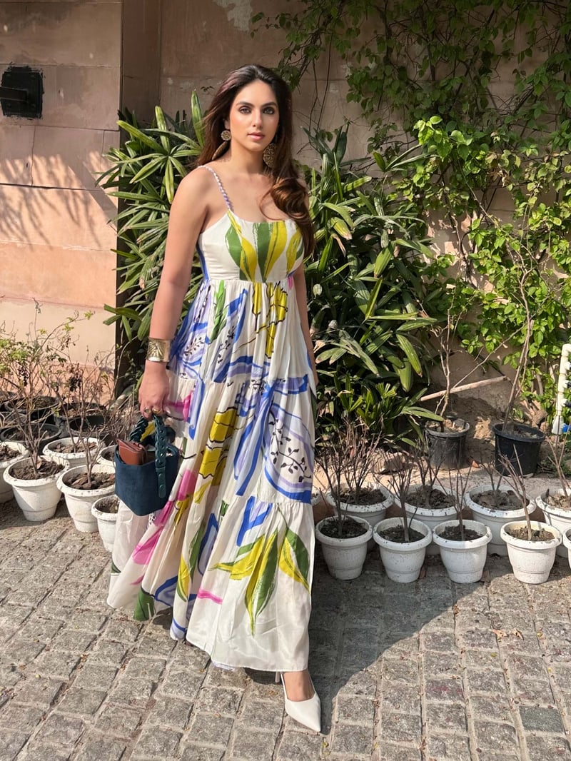 Multicolor Printed Tiered Maxi Dress in Bemberg Silk