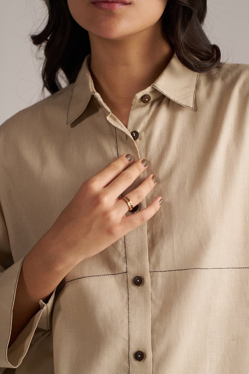 Brown Rice Oversized Shirt and Wide-Leg Pants Co-ord Set
