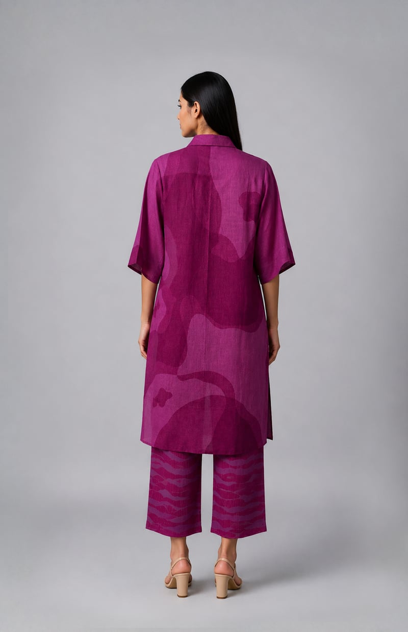 Magenta Printed Linen Tunic and Pant Co-ord Set
