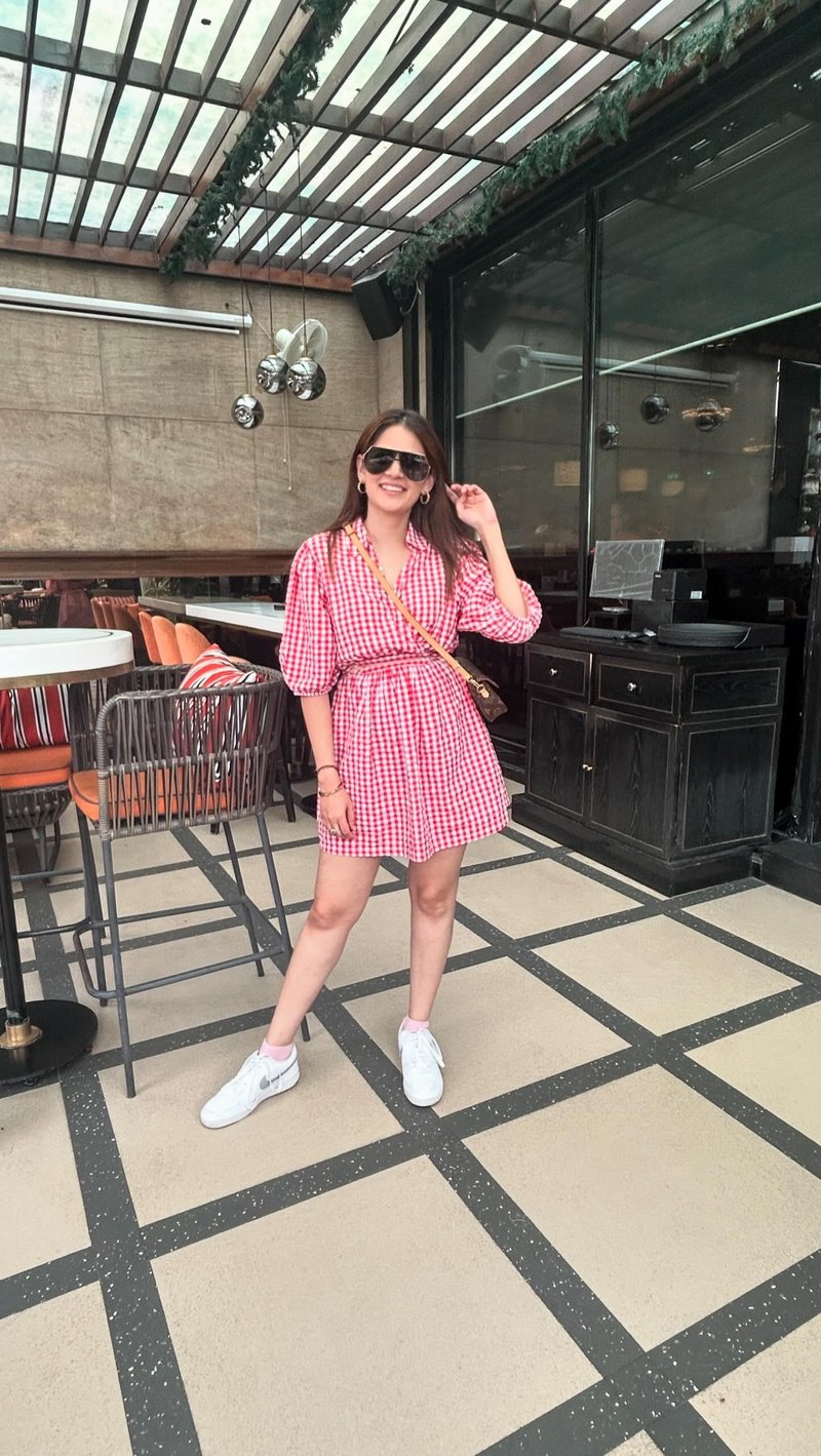 Red Gingham Mini Shirt Dress with Tie Waist