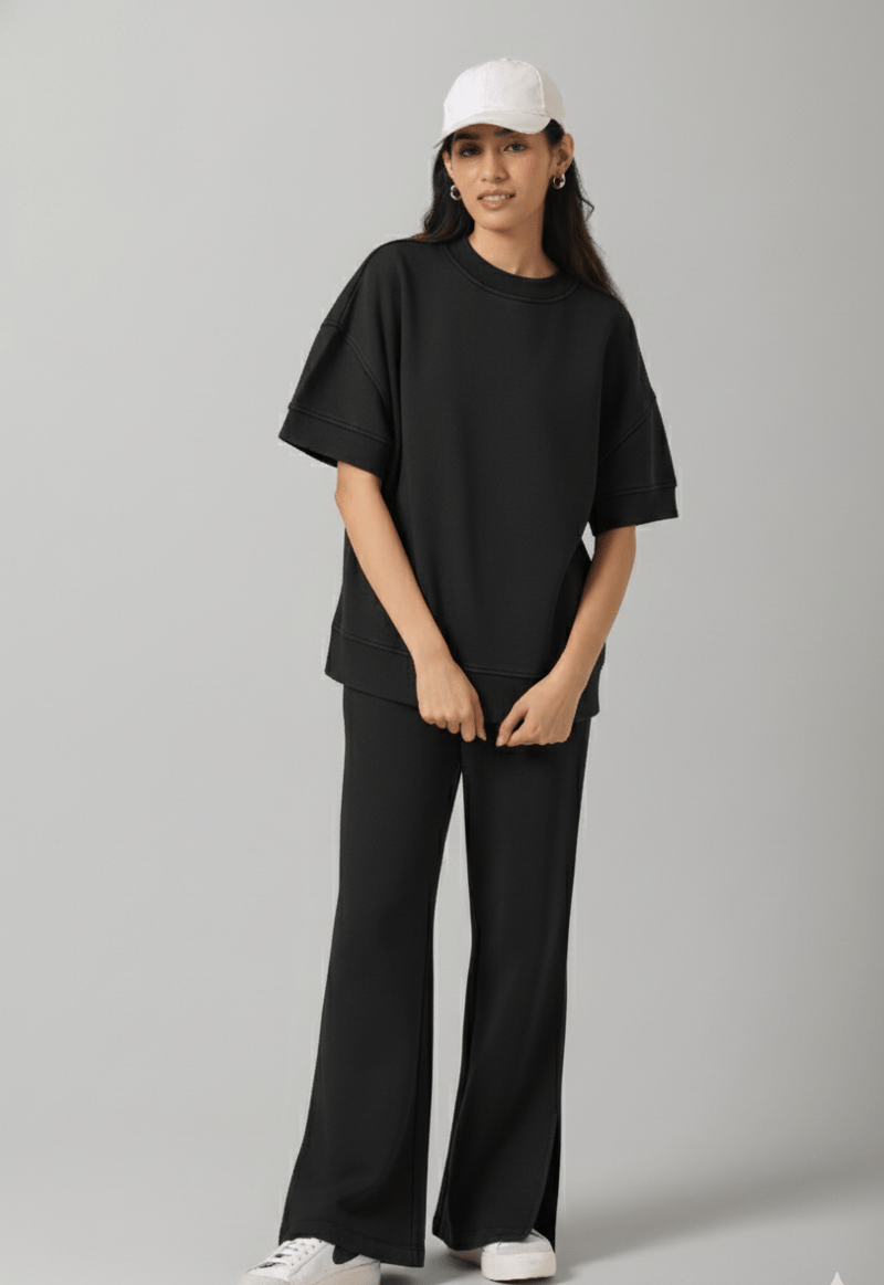 Black Cotton Terry Short Sleeve Sweatshirt