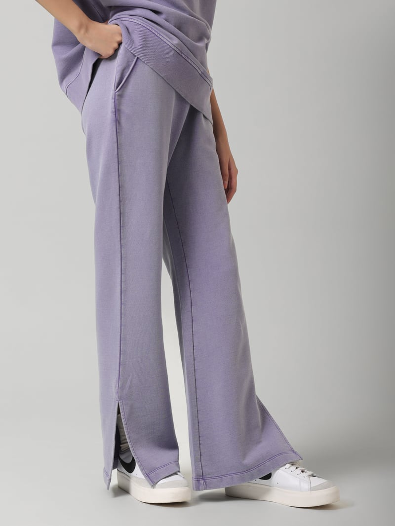 Lilac Cotton Terry Wide-Leg Trackpants with Side Slits — Necesera
