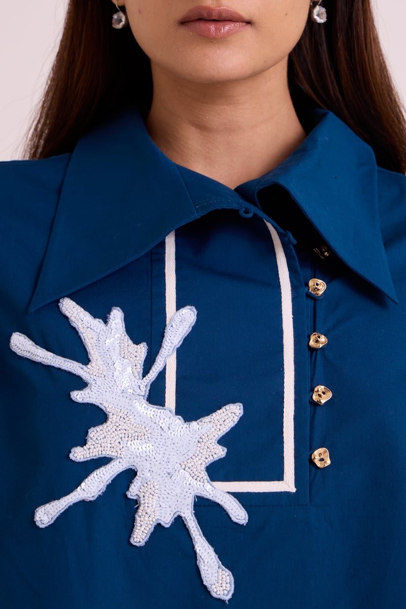 Cobalt Blue Shirt and Wide-Leg Pants Co-ord Set