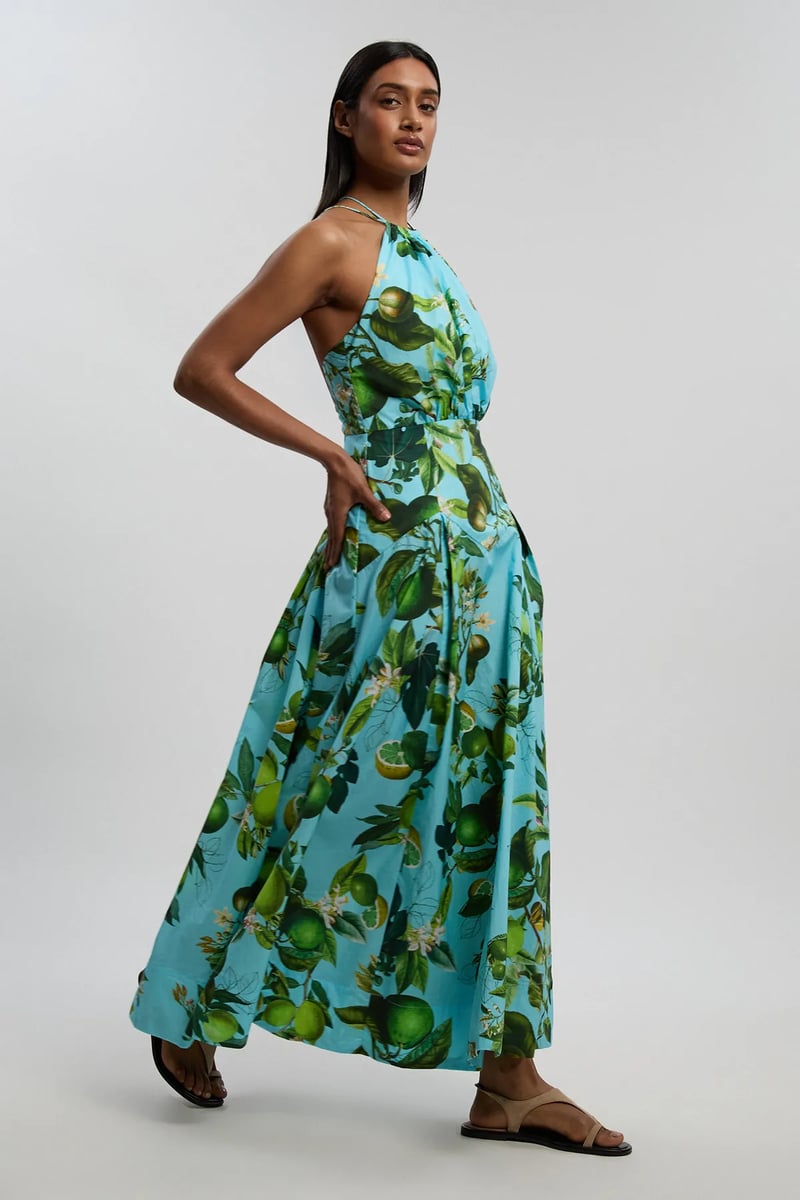 Multicolor Halter Neck Tropical Print Maxi Dress
