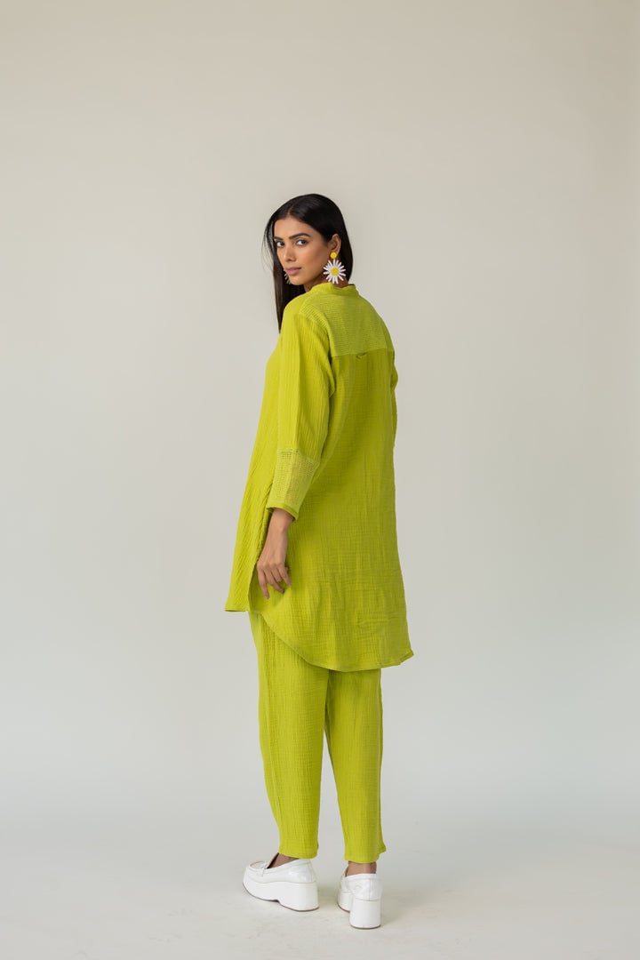 Green Cotton Tunic and Tapered Pants Co-ord Set