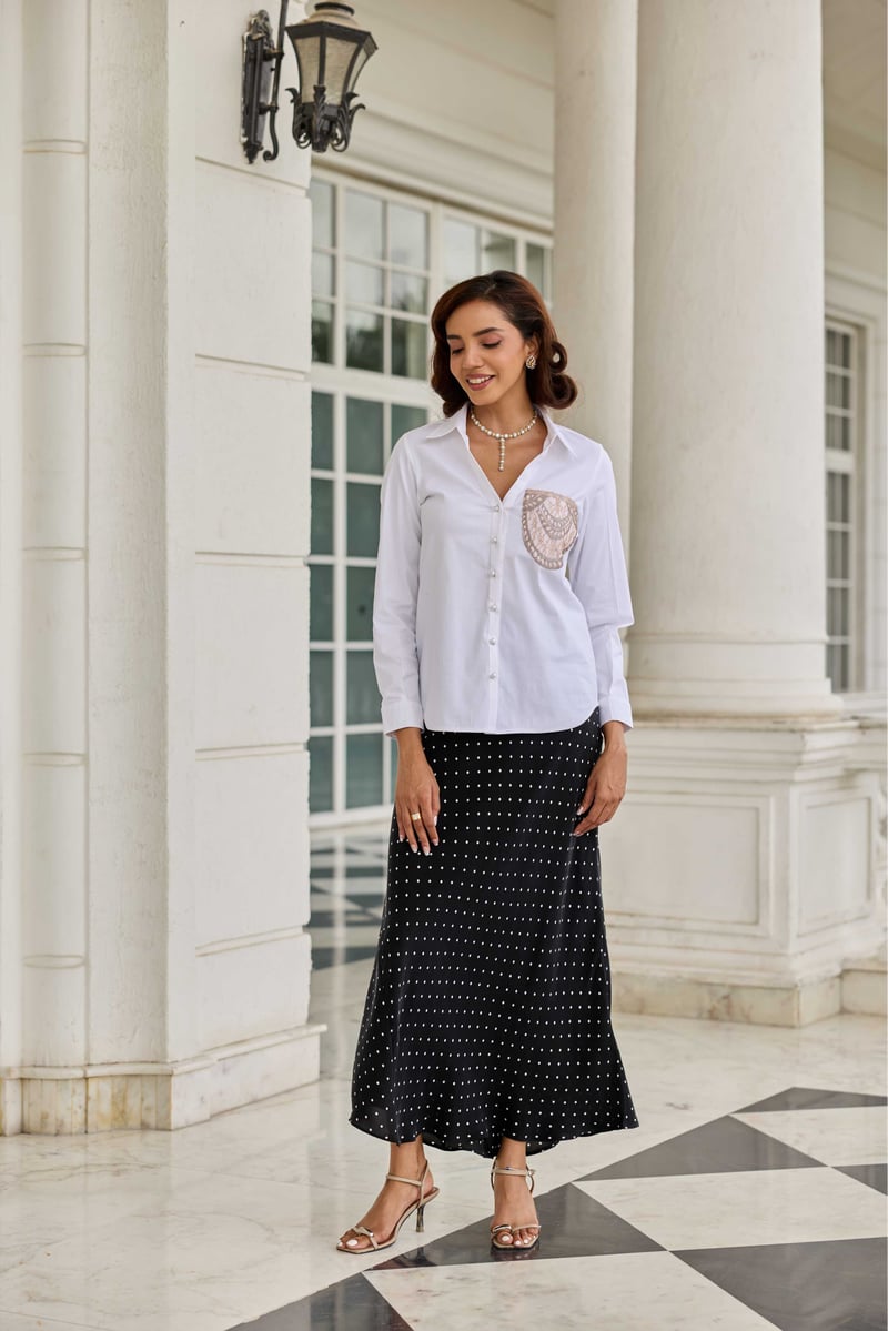 Pocketed Aura Classic White French Lace Cotton Shirt