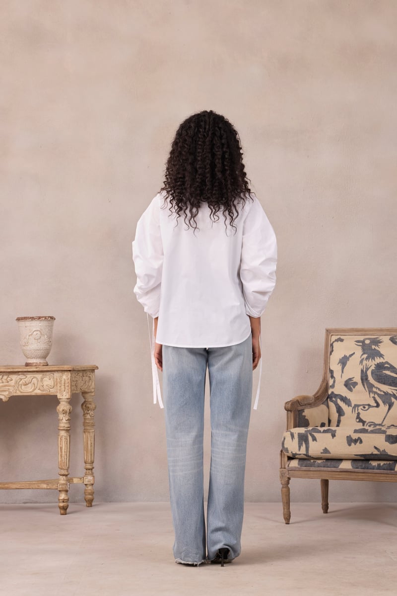 Lavender Ruched Sleeve Zip-Front Shirt
