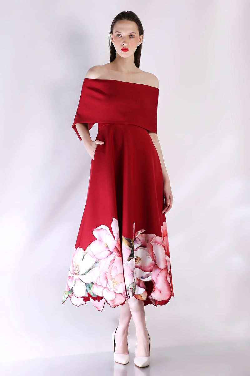 Deep Red Off-Shoulder Cape Wrap