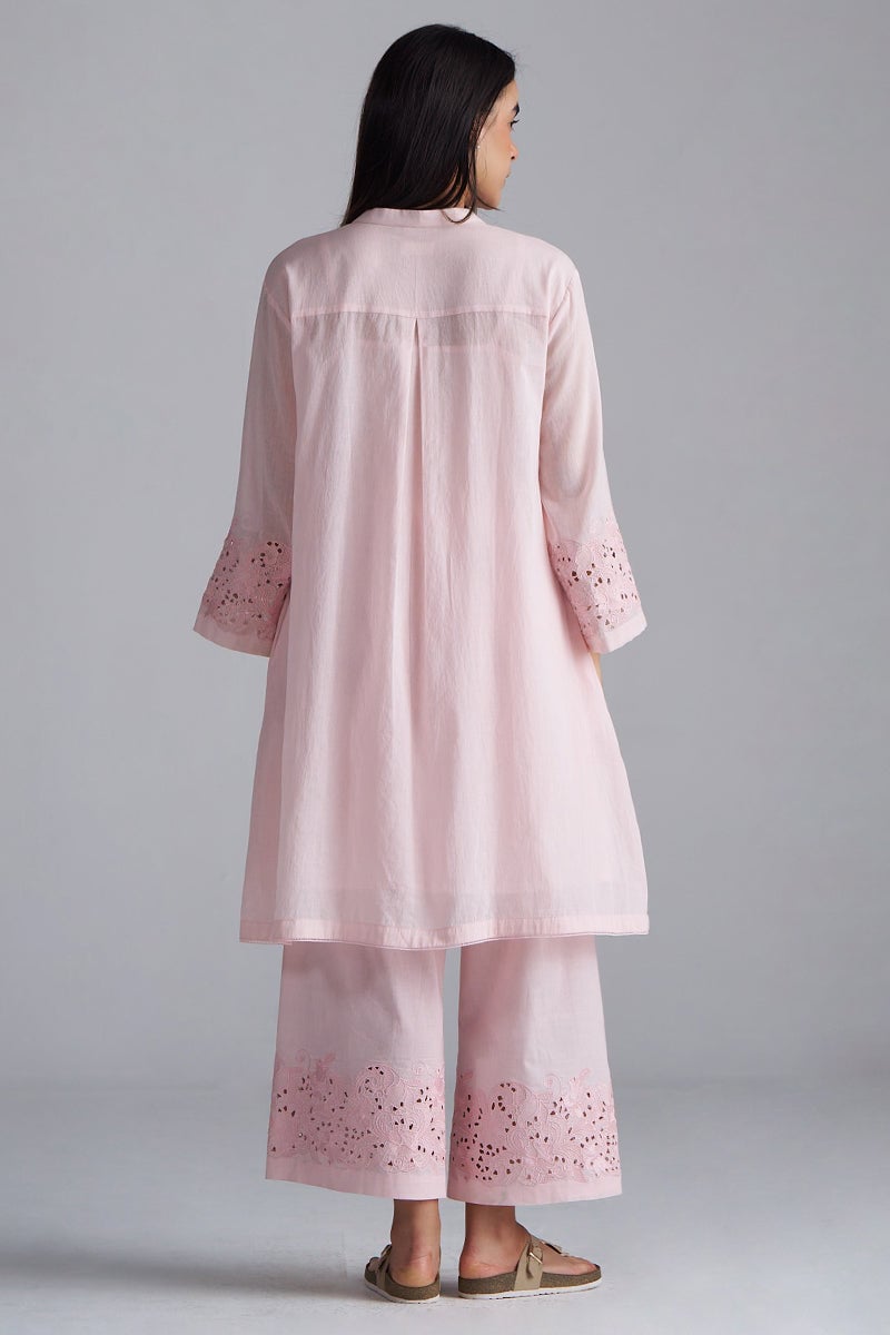 Crystal Pink Chikankari Kurta and Pants Co-ord Set