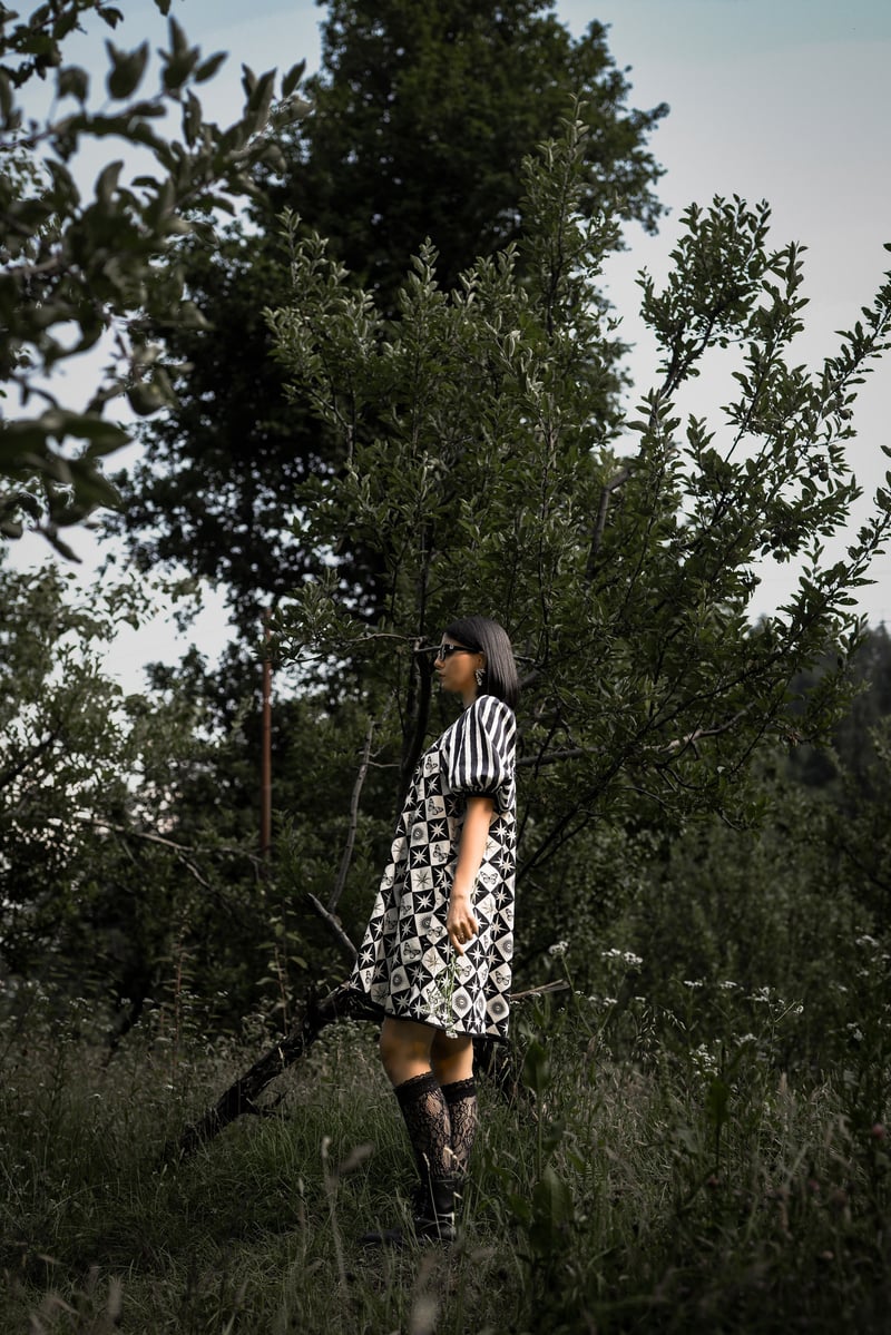 White/Black Oversized Celestial Print Mini Shift Dress