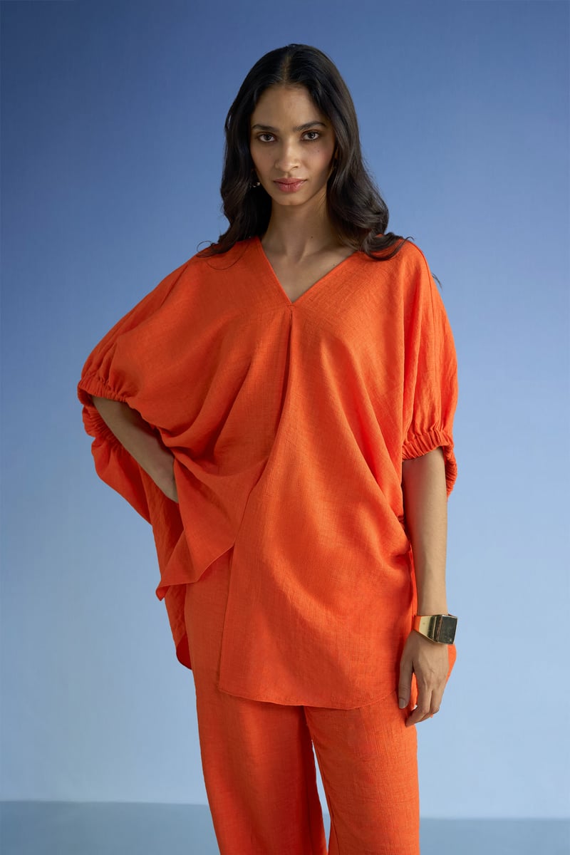 Tangerine Linen-Blend Relaxed Fit Tapered Trousers