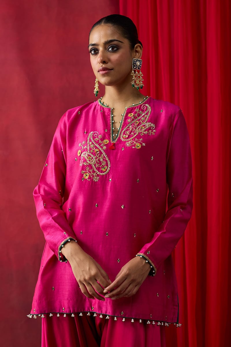 Pink Embroidered Co-ord Set with Cowl Pants