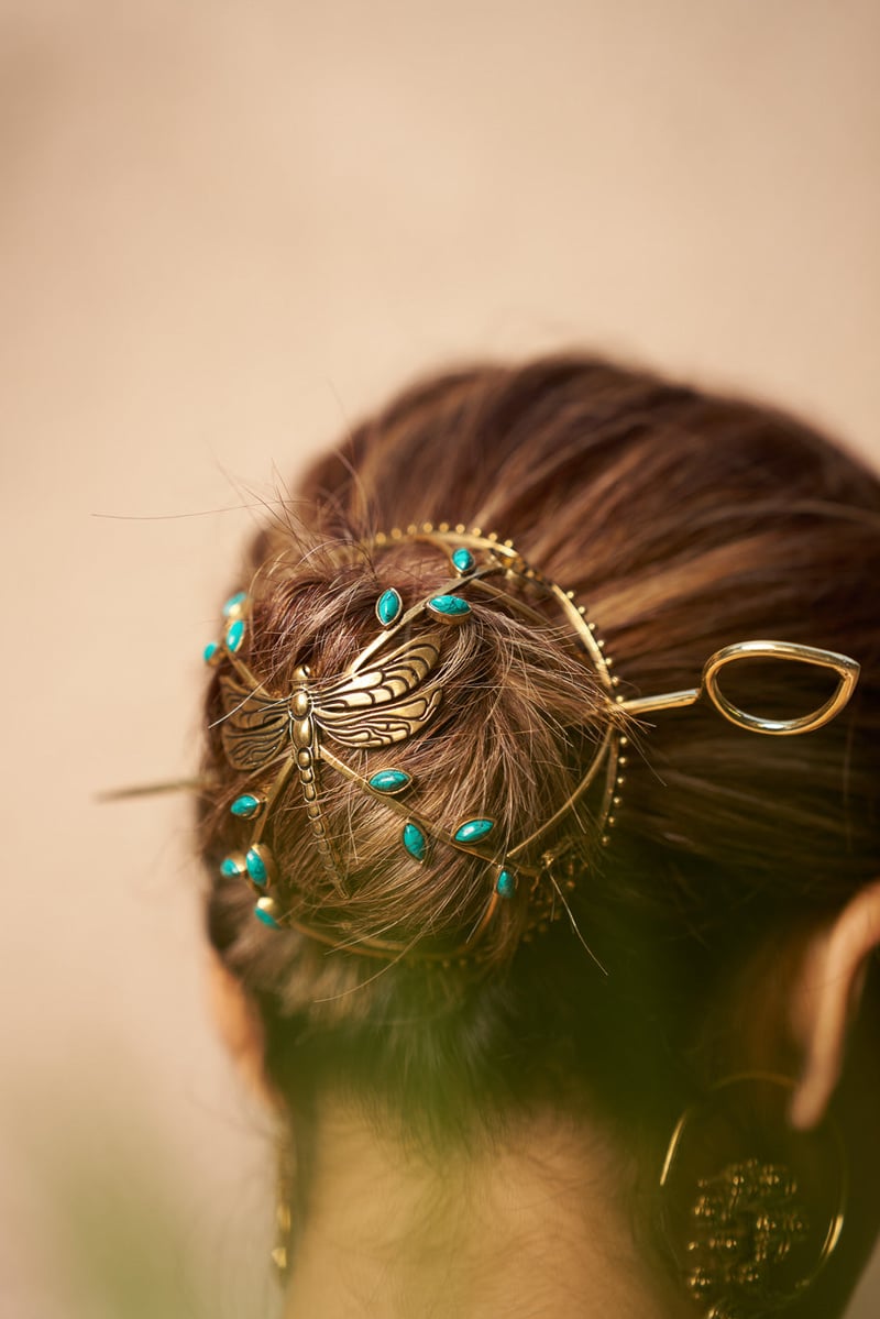 Turquoise Dragonfly Hair Bun & Hair Scrunchie