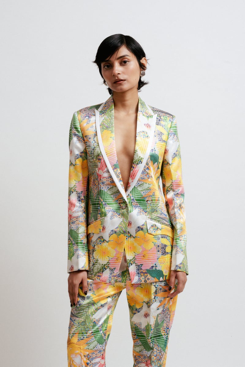 Multicolor Digital Print Tailored Jacket with Peak Lapels