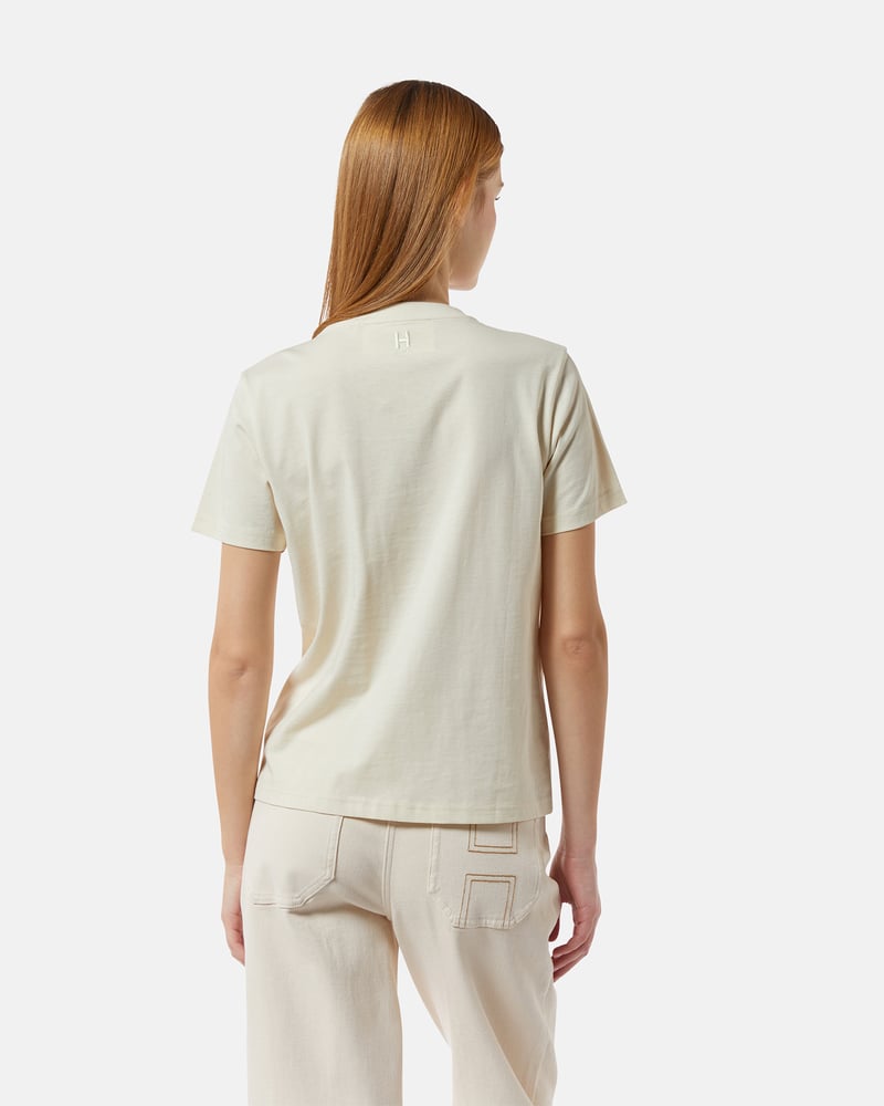 Milk Off-White Crewneck T-Shirt with Chain Neck Detail