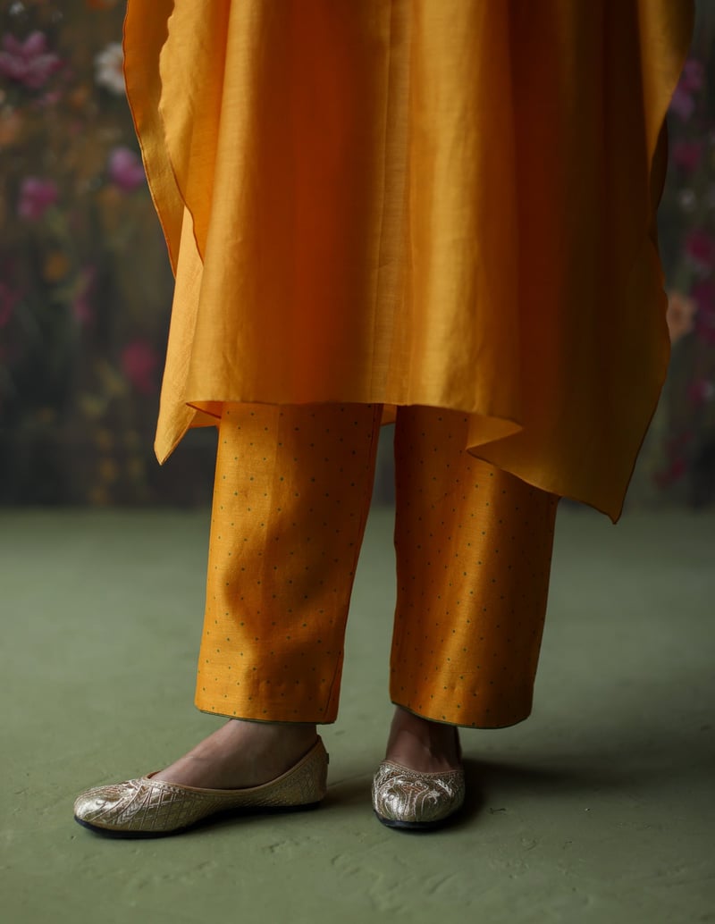 Turmeric Silk Chanderi Kaftan Co-ord Set with Slip