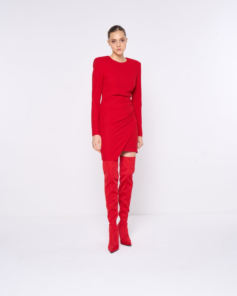 Red Bodycon Mini Dress with Side Drape Detail — SILVIAN HEACH
