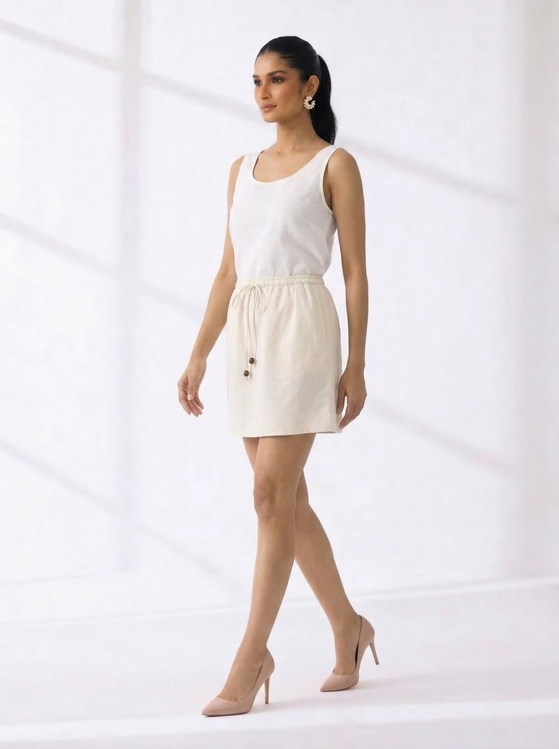 Off-White Linen Blend Drawstring Mini Skirt
