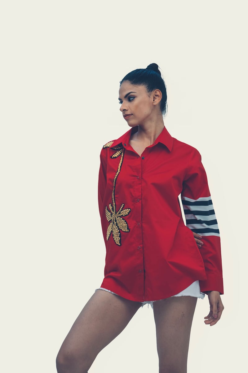 Red Cotton Shirt with Embroidery
