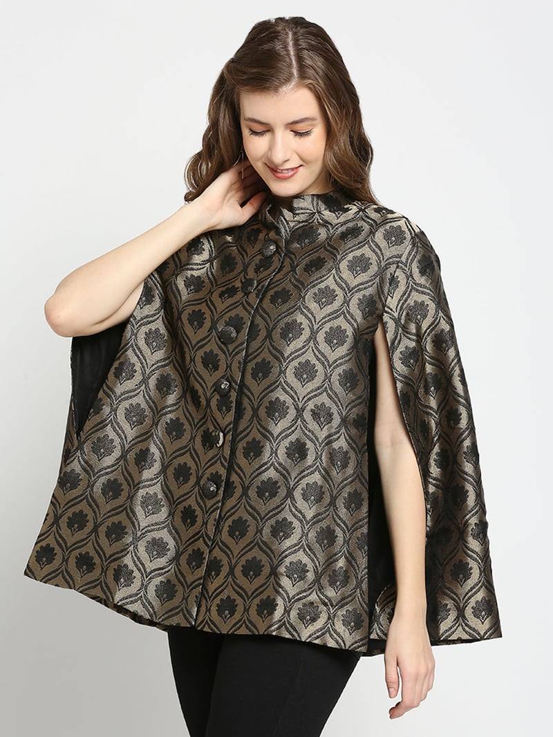 Black and Gold Metallic Brocade Cape Jacket