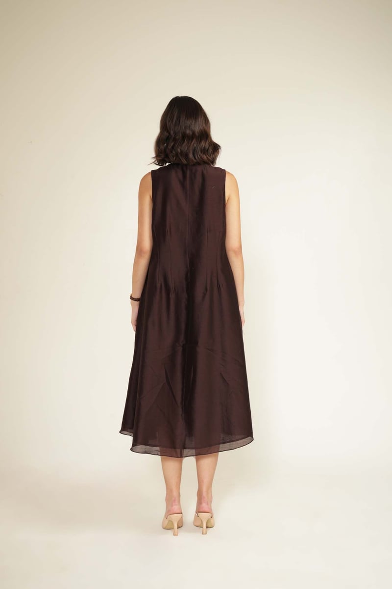Grape V-Neck Sleeveless Midi Dress Set with Embroidered Jacket