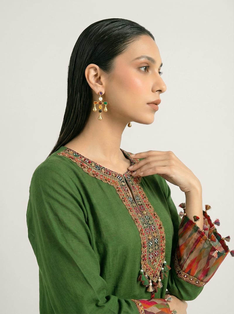 Green Muslin Silk Kurta and Wide-Leg Pants Co-ord Set