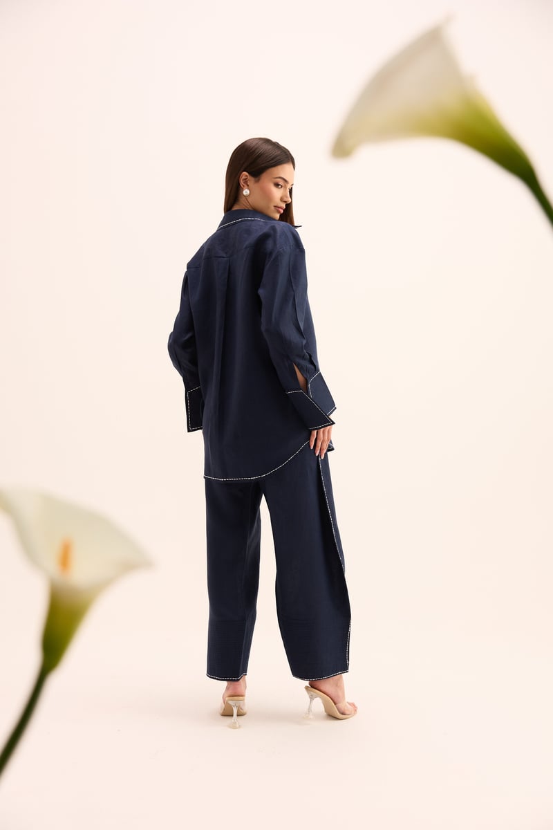 Blue Linen Shirt and Balloon Pants Co-ord Set