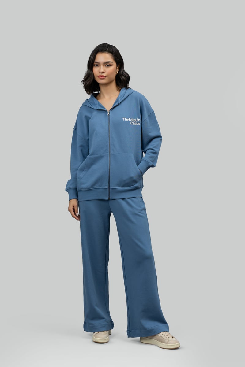 Cloudy Blue Cotton Terry Wide-Leg Trackpants