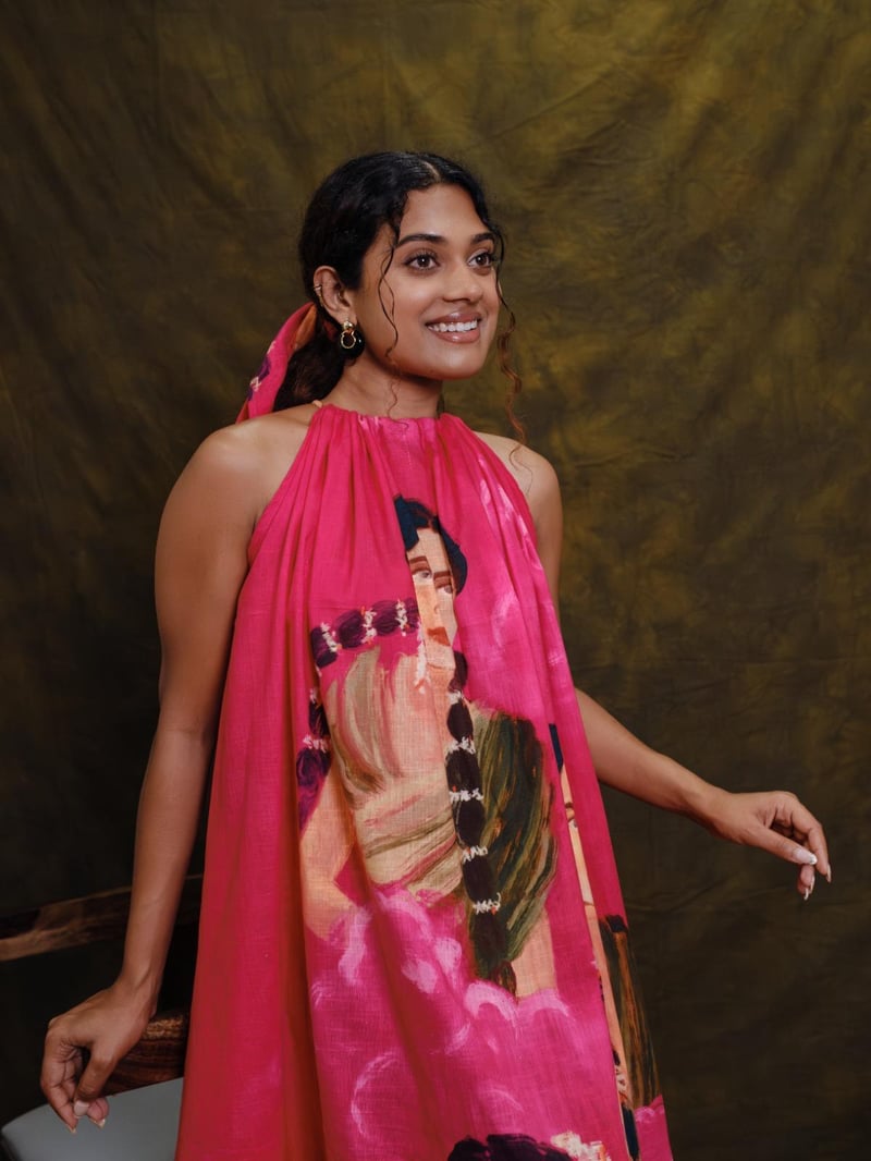 Pink Graphic Print Halterneck Midi Dress