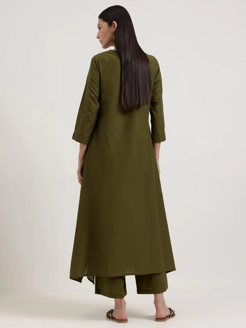 Cotton Bandhani-Inspired Print Kurta - Olive