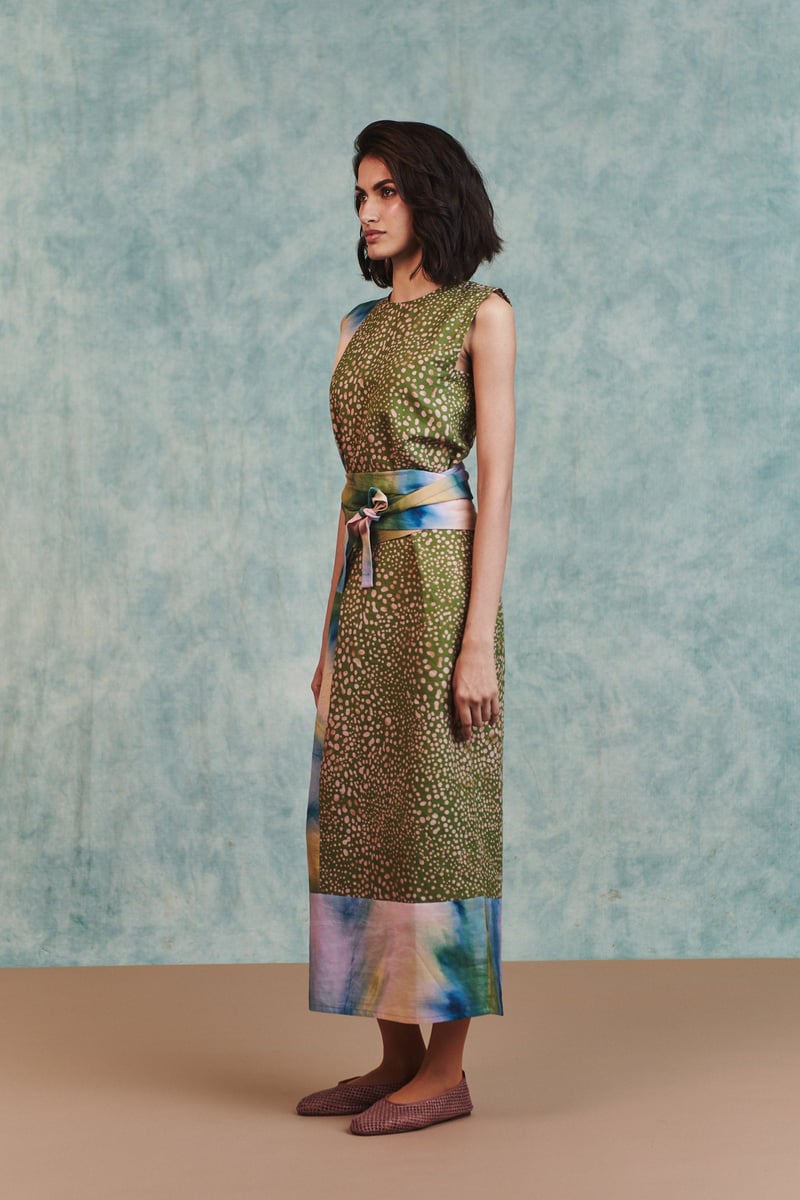 Prism Blot Co-Linen Tie Dress