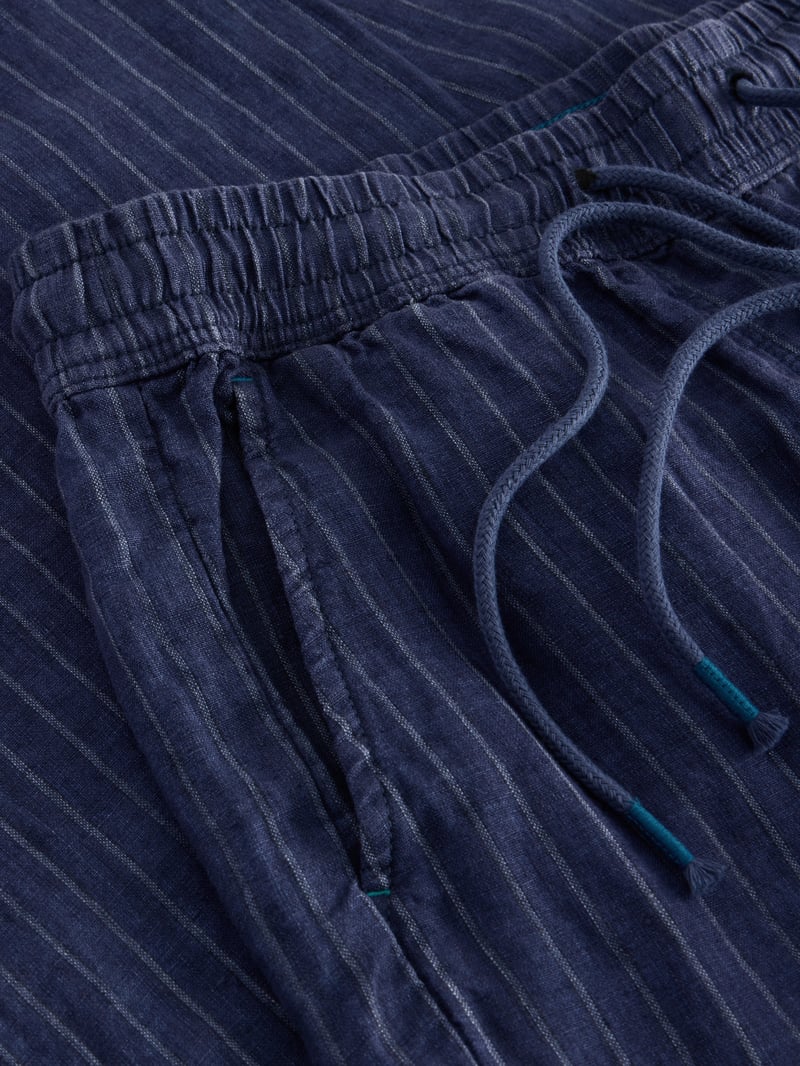 Navy Pinstripe Linen Wide-Leg Trousers