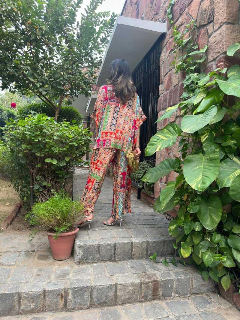 Red Multicolour Printed Chiffon Georgette Co-ord Set