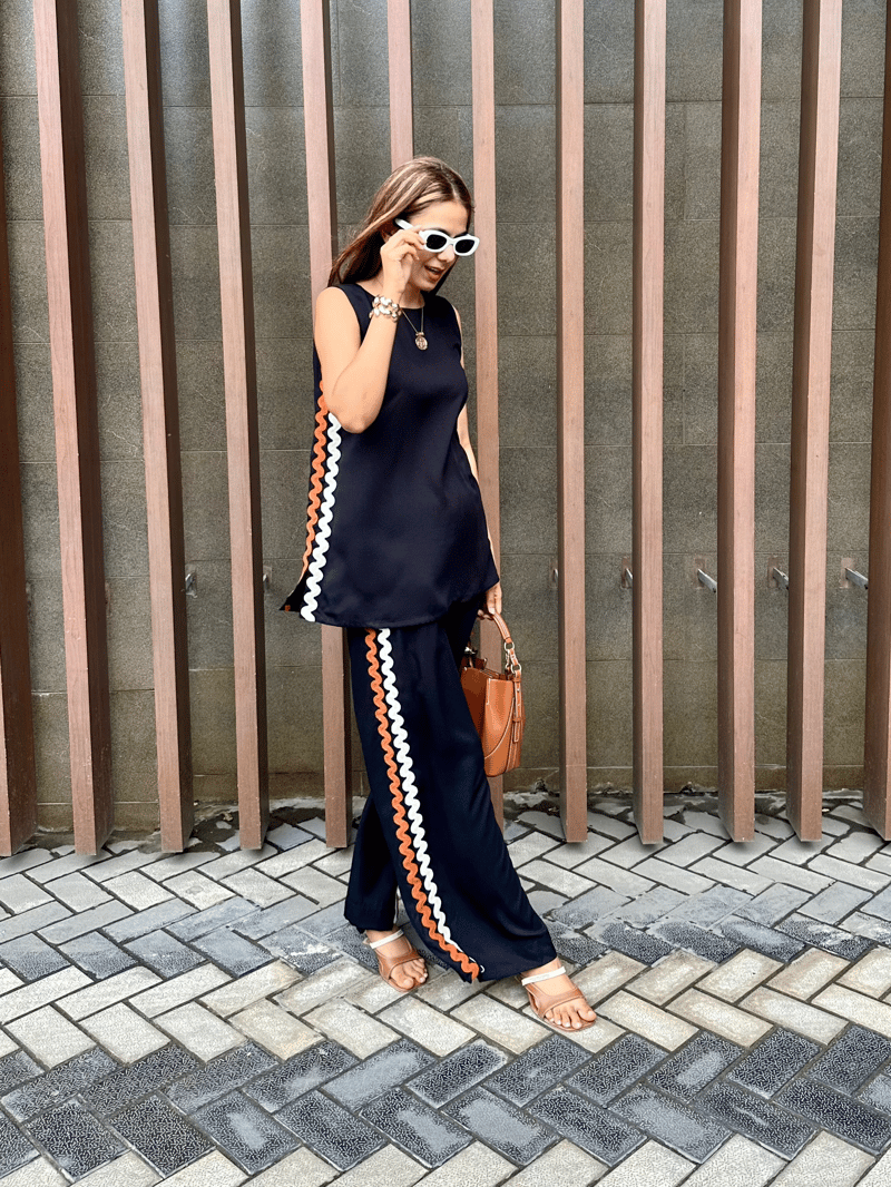 Navy Sleeveless Top and Wide-Leg Trousers Co-ord Set