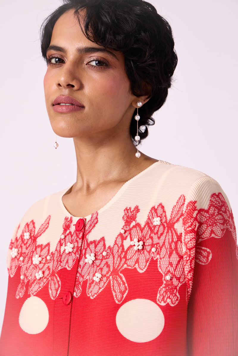 Red Polka Dot Button-Front Knee-Length A-Line Dress