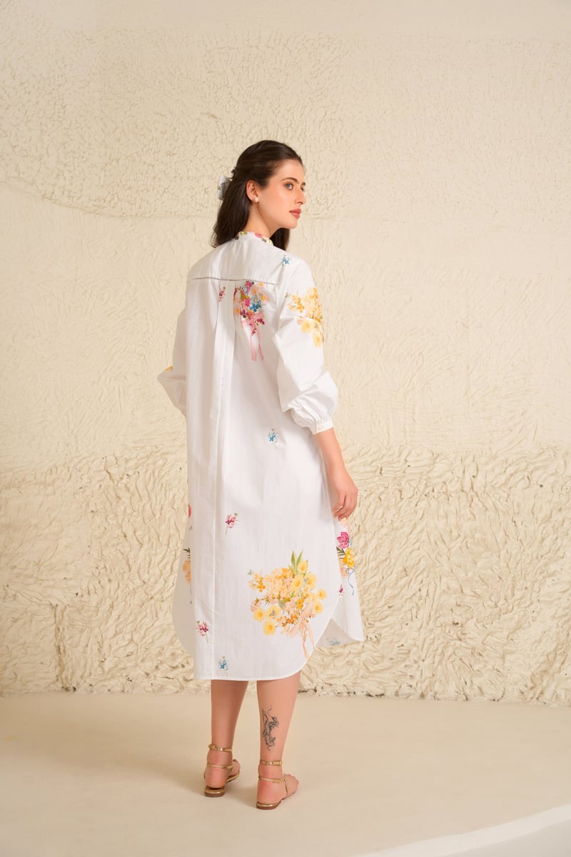 White Floral Printed Kurta and Trouser Set