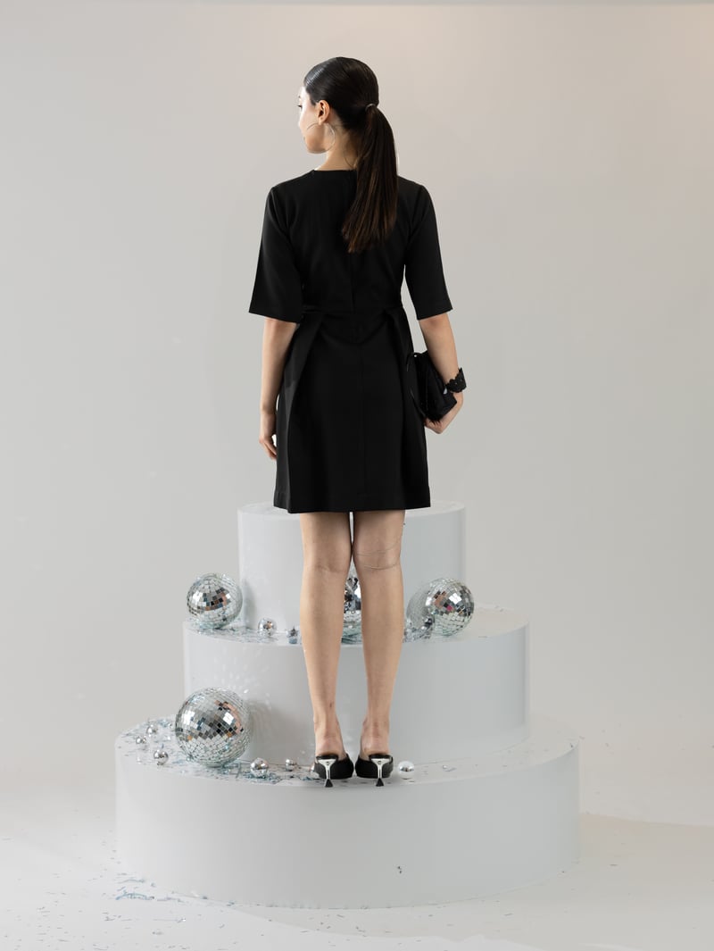 Black Fit and Flare Mini Dress with Neon Embroidery