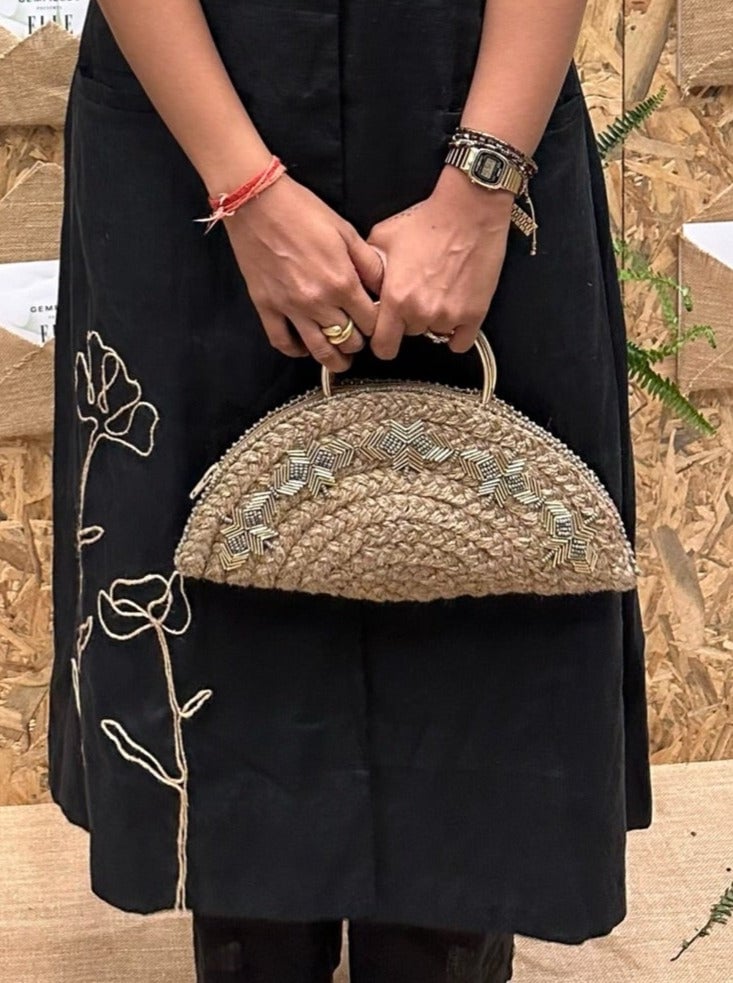 Half Moon Handbag With Metal Handle