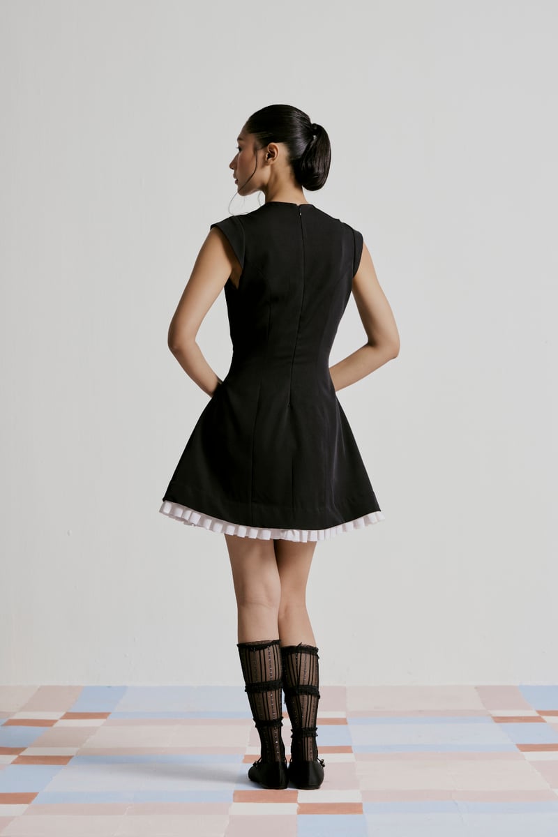 Black Crystal-Embellished Fit and Flare Mini Dress