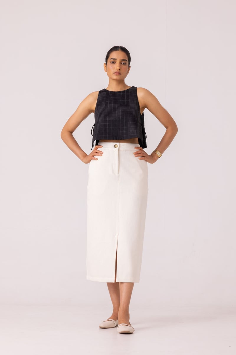 Roxanne Handwoven Denim Skirt — The Summer House