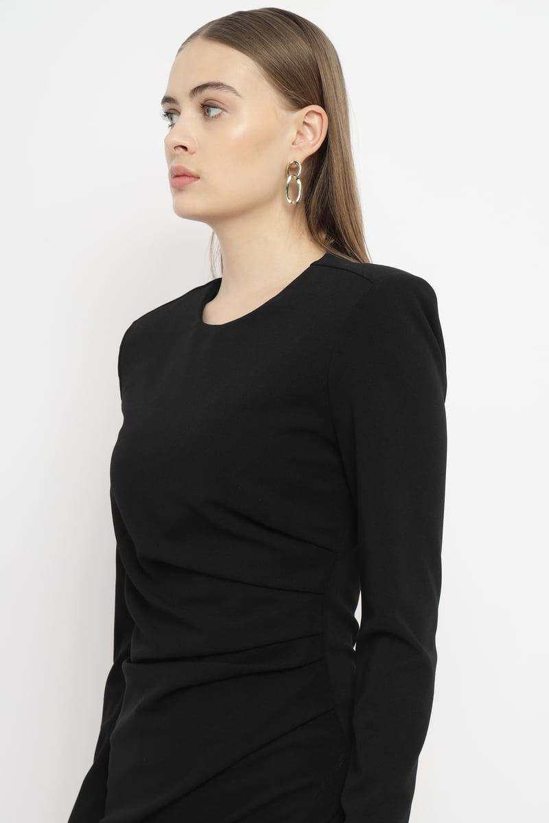 Black Bodycon Mini Dress with Draped Waist