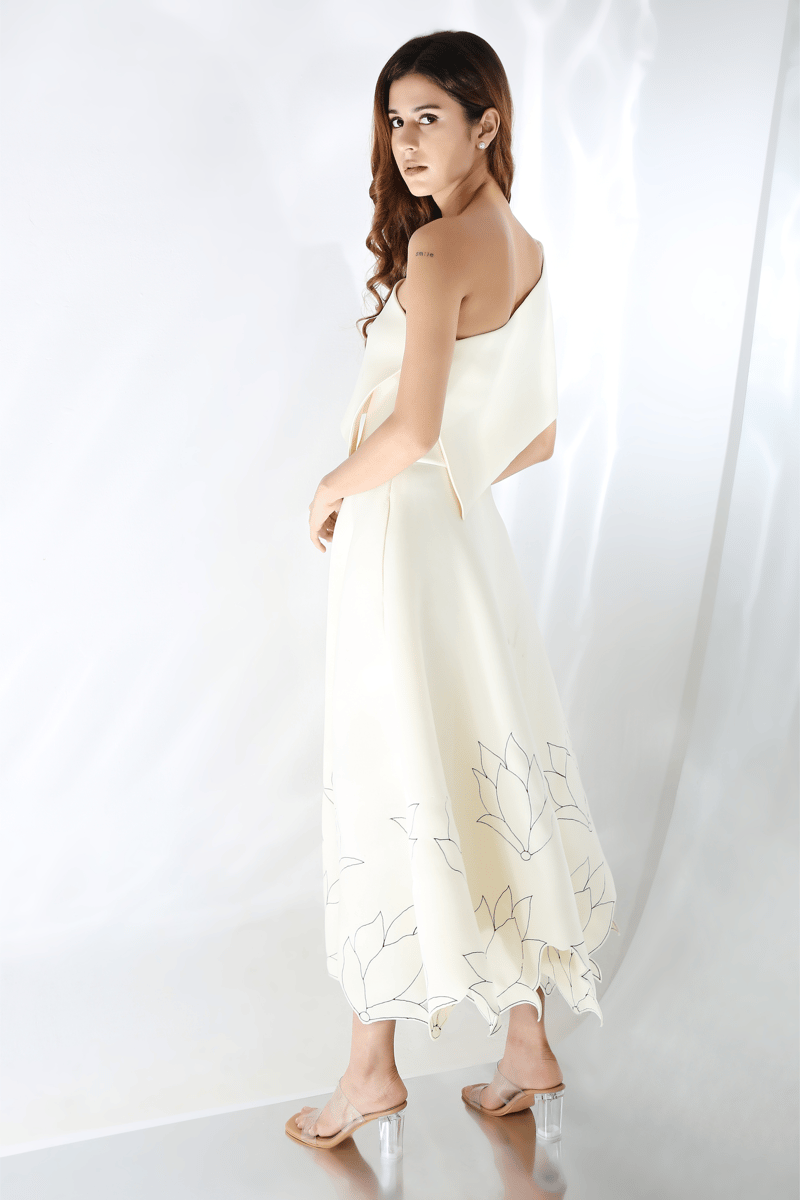 Off-White Strapless Fit and Flare Midi Dress