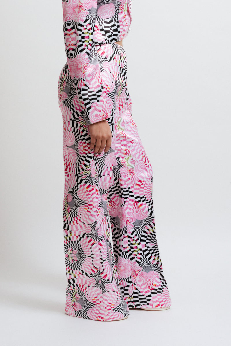 Multicolor Optical Print High-Rise Straight-Leg Trousers