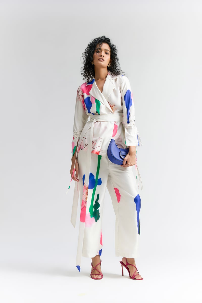 Colour Splash Blosson Printed Blazer Set — Itara an another
