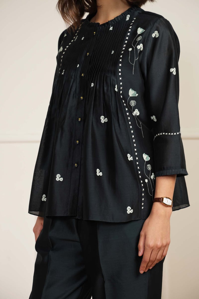 Indigo Silk Chanderi Shirt and Straight Pant Co-ord Set