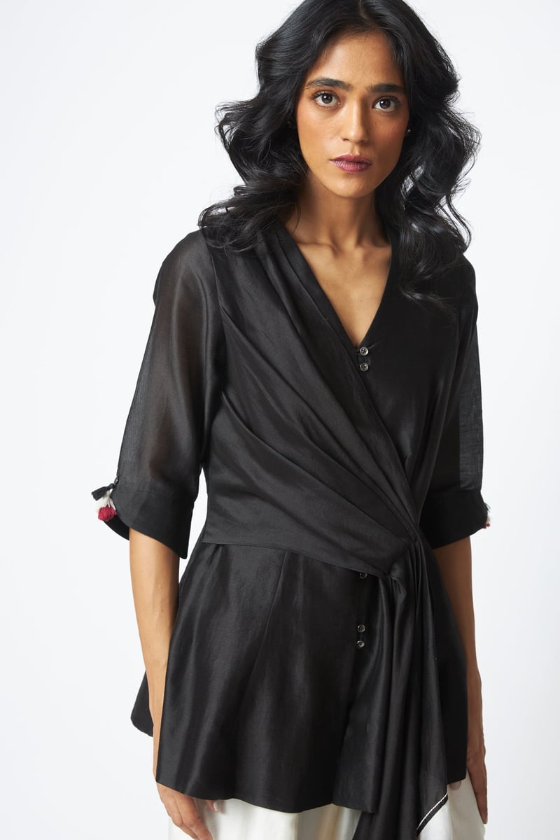 Black Wrap Top and Wide Leg Pants Co-ord Set