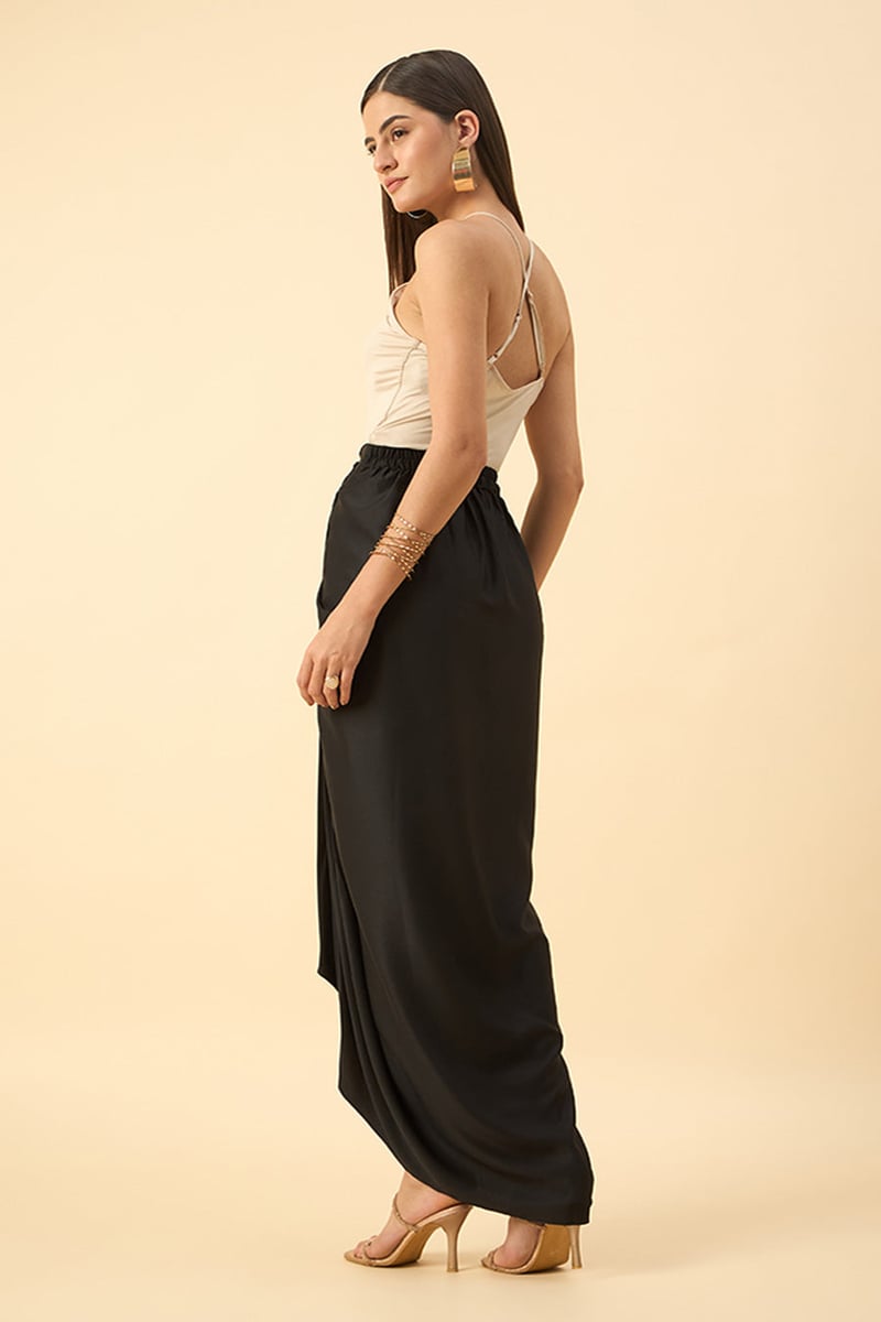 Black Waterfall Drape Maxi Skirt