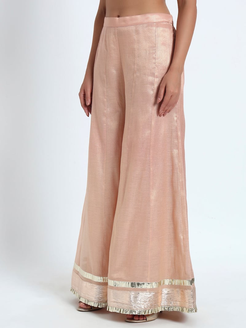 Peach Cotton Tissue Kurta Sharara Set With Gotta Patti