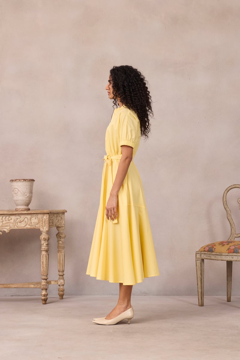 Lemon Sorbet Zip-Front Fit and Flare Midi Dress